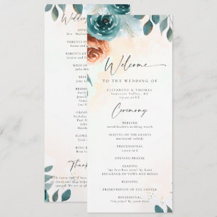 Fall Romantic Teal Burnt Orange Wedding Program