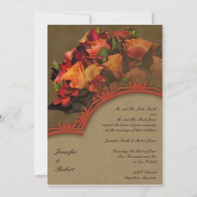 Fall Rose Bouquet Wedding Invitation (Front)