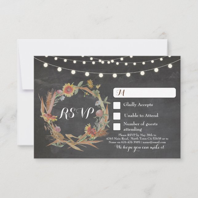 Fall RSVP Wedding Chalkboard Response Cards Lights (Front)