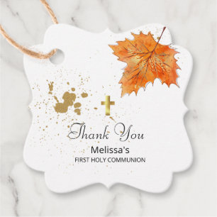 Fall Rust gold orange leaves First Holy Communion Favour Tags