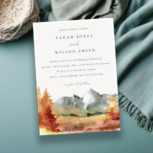 Fall Rust Orange Mountain Trees Foliage Wedding  Invitation