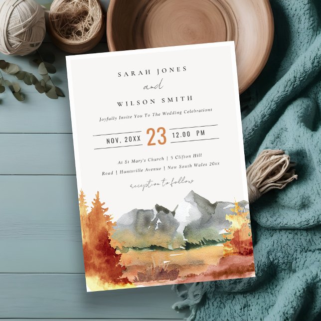 Fall Rust Orange Mountain Trees Foliage Wedding  Invitation (Creator Uploaded)