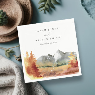 Fall Rust Orange Mountain Trees Foliage Wedding  Napkin