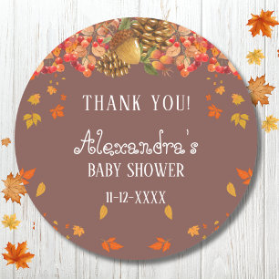 Fall Rustic Autumn Baby Shower Thank You  Classic Round Sticker