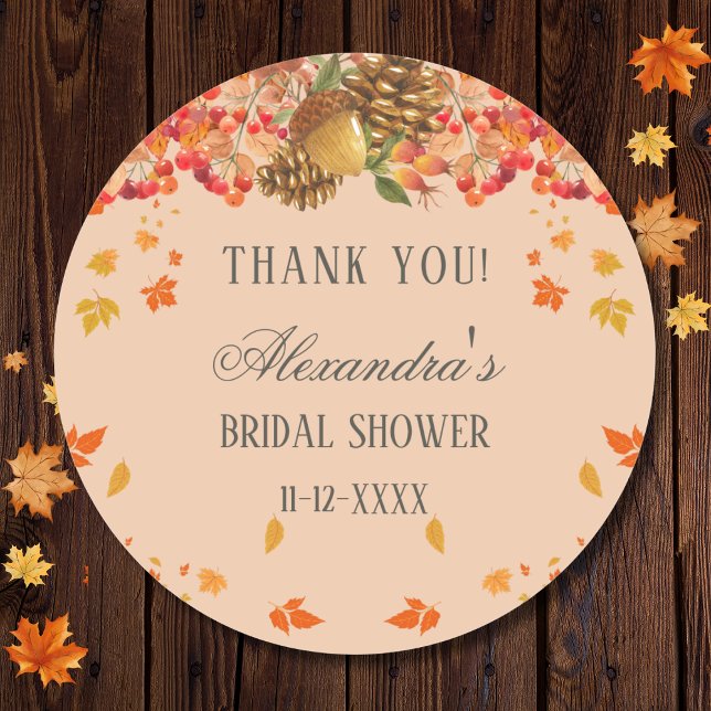 Fall Rustic Autumn Bridal Shower Thank You  Classic Round Sticker (Creator Uploaded)
