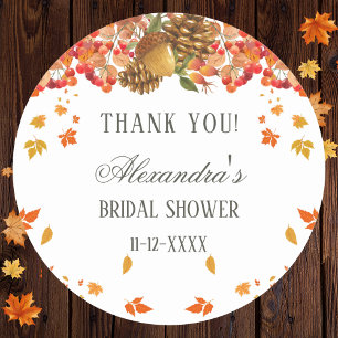 Fall Rustic Autumn Bridal Shower Thank You  Classic Round Sticker