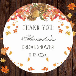 Fall Rustic Autumn Bridal Shower Thank You Classic Round Sticker