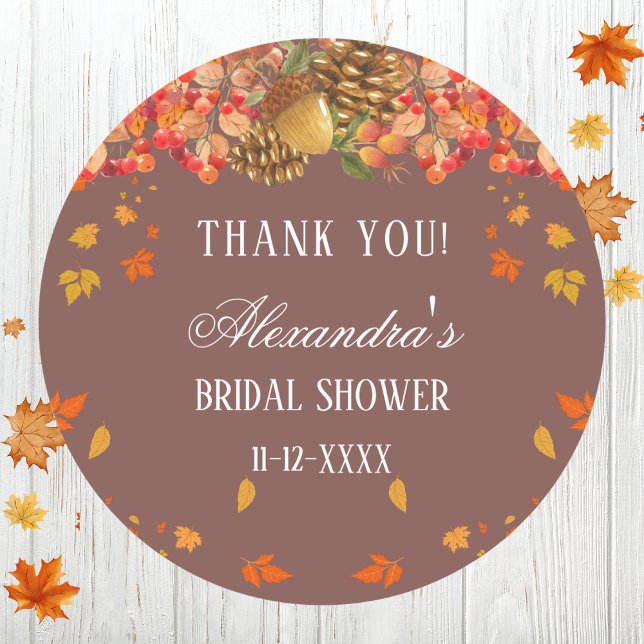 Fall Rustic Autumn Bridal Shower Thank You  Classic Round Sticker (Creator Uploaded)