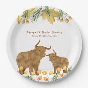 Fall Rustic Boho Highland Cow Baby Shower Paper Plate