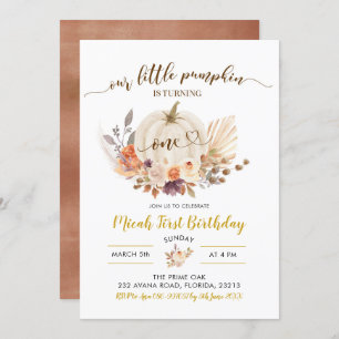 Fall Rustic Boho Pumpkin First Birthday Invitation
