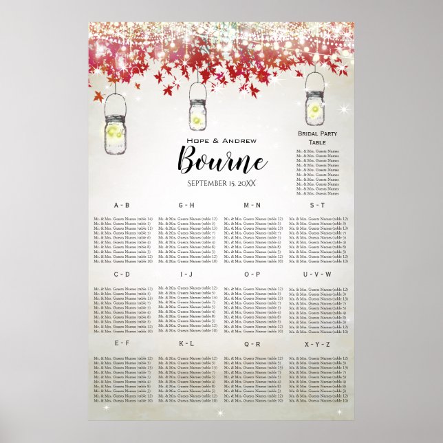 Fall Rustic Country Red Tree Seating Chart (Front)