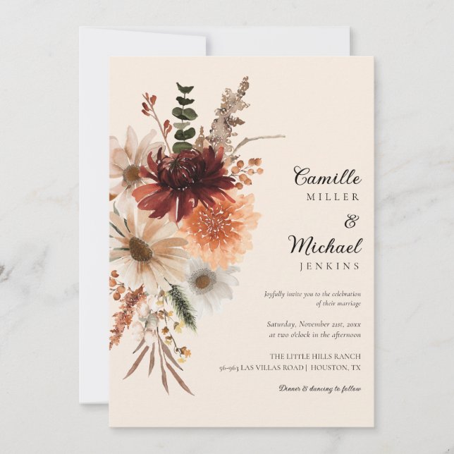 Fall Rustic Floral Boho Wedding Invitation (Front)