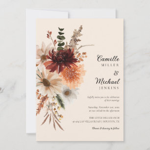 Fall Rustic Floral Boho Wedding Invitation