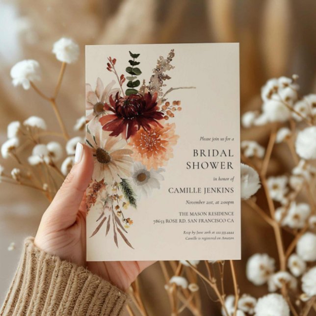 Fall Rustic Floral Bridal Shower Invitation (Autumn Floral Bridal Shower Invitation)