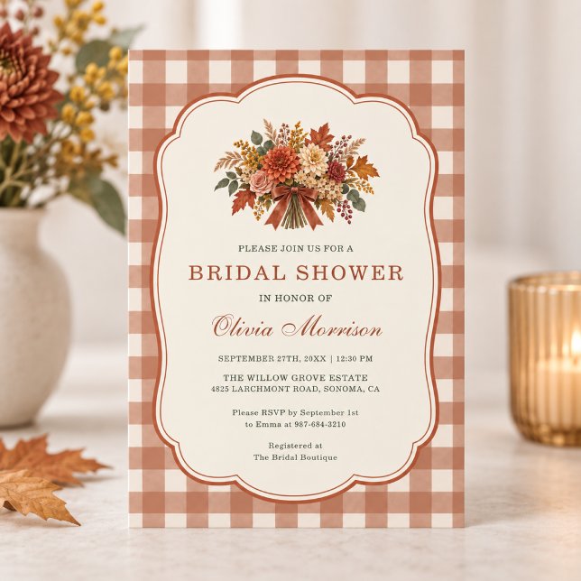 Fall Rustic Floral Gingham Bridal Shower  Invitation (Creator Uploaded)