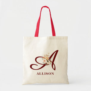 fall rustic floral monogram tote bag