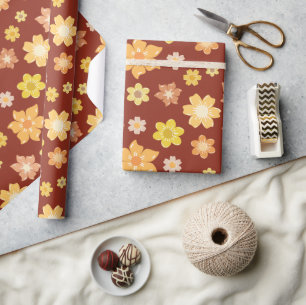 Fall Rustic Flowers Elegant Seamless Thanksgiving Wrapping Paper