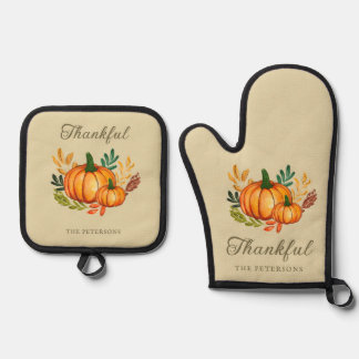 Fall Rustic Happy Thanksgiving Oven Mitt & Pot Holder Set