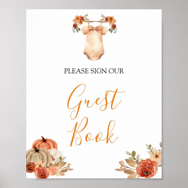 Fall Rustic Pumpkin Floral Baby Clothes Guest Book (Front)