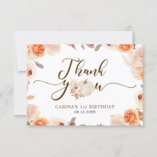 Fall Rustic Pumpkin Onederful Birthday Thank You Card