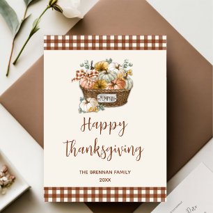 Fall Rustic Pumpkin Plaid thanksgiving Holiday Card