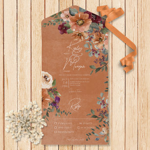 Fall Rustic Rust & Wine Floral Rust Dinner     All In One Invitation
