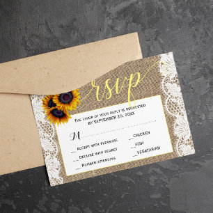 Fall rustic sunflower burlap wedding script rsvp