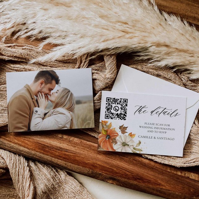 Fall Rustic Wedding Details Card with QR Code (Fall Wedding QR Code Details Card)