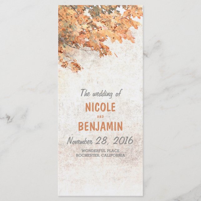 Fall Rustic Wedding Programs Programme (Front)