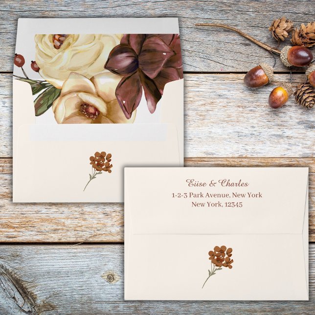 Fall Rustic Wildflowers Wedding Envelope (fall rustic simple wedding envelope)