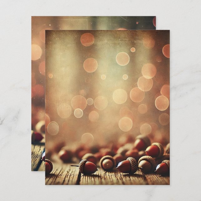 Fall Rustic Wood & Acorns Bokeh Scrapbook Paper (Front/Back)