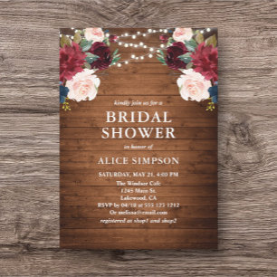 Fall Rustic Wood Floral Bridal Shower Invitation