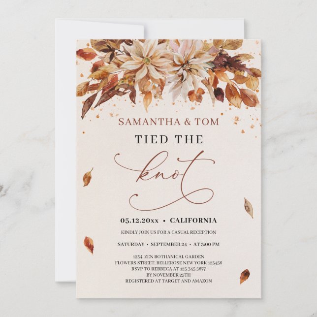 Fall Rusty Colours Orange Flowers Tied the Knot Invitation (Front)