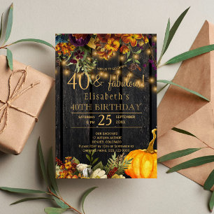 Fall rusty flowers rustic chic 40 fabulous years invitation