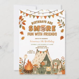 Fall S’more Fun With Friends Camping Birthday Invitation