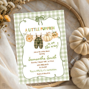 Fall Sage Green Pumpkin baby shower invitation
