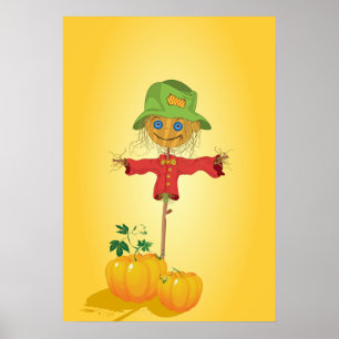 Fall Scarecrow and Pumpkins Autumn Harvest Poster