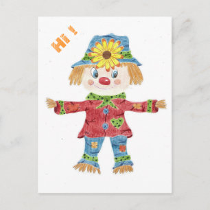 Fall scarecrow white kid postcard