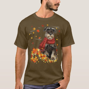 Fall ScarfMiniature Schnauzer Dog Autumn Falling L T-Shirt