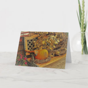 Fall Scene / Pumpkin & Bittersweet Vine On Bench Card