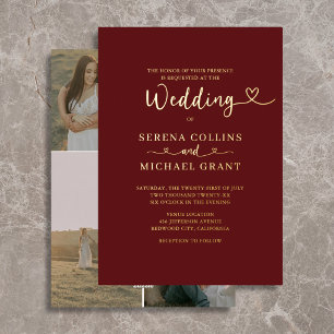 Fall Script Heart 4 Photo Classic Burgundy Wedding