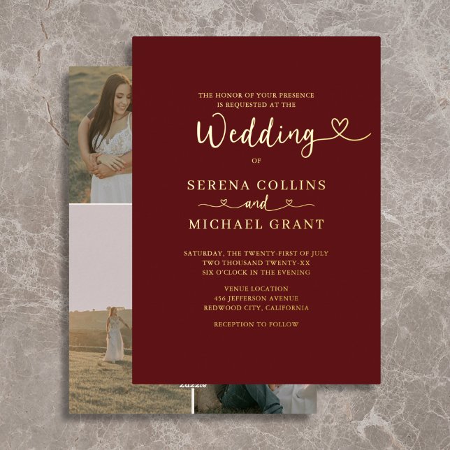 Fall Script Heart 4 Photo Classic Burgundy Wedding (Creator Uploaded)