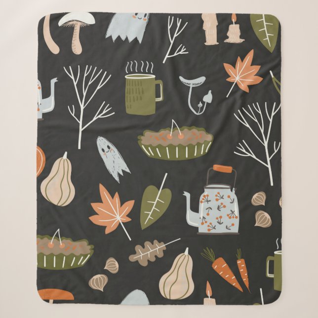 Fall seamless pattern with cosy nature elements. C Sherpa Blanket (Front)