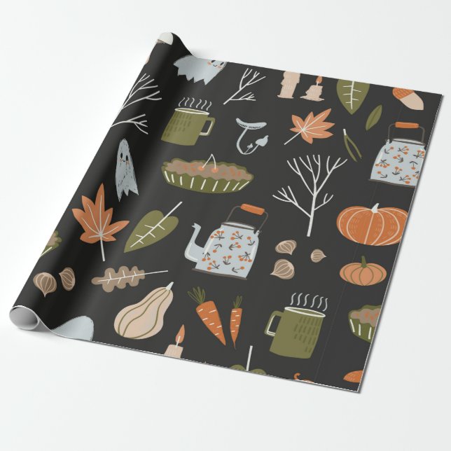 Fall seamless pattern with cosy nature elements. C Wrapping Paper (Unrolled)