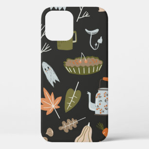 Fall seamless pattern with cozy nature elements. C iPhone 12 Case