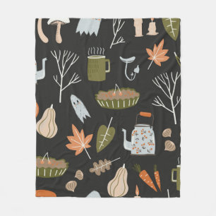 Fall seamless pattern with cozy nature elements. C Fleece Blanket