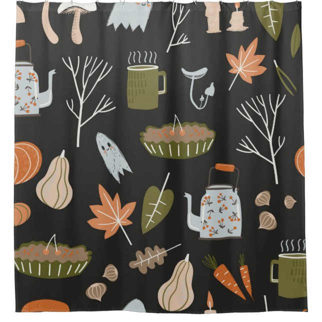 Fall seamless pattern with cozy nature elements. C Shower Curtain (Front)
