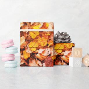 Fall Season Autumn Leaves Rustic Wrapping Paper