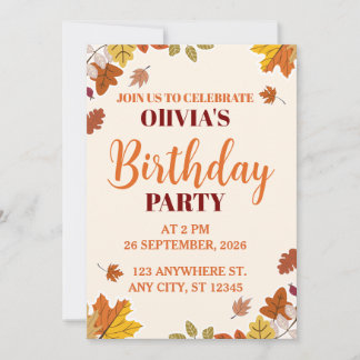 Fall Season Birthday  Invitation