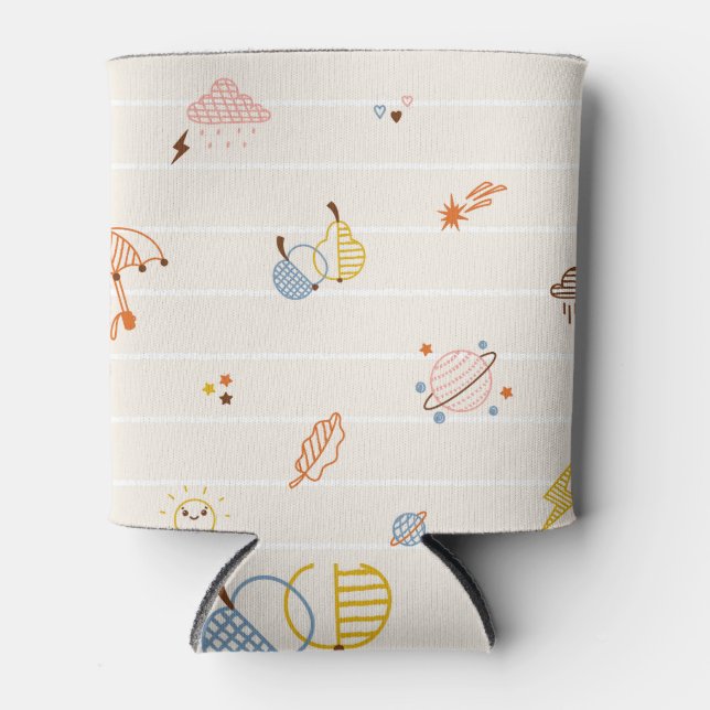 Fall season: colourful striped doodles. can cooler (Front)